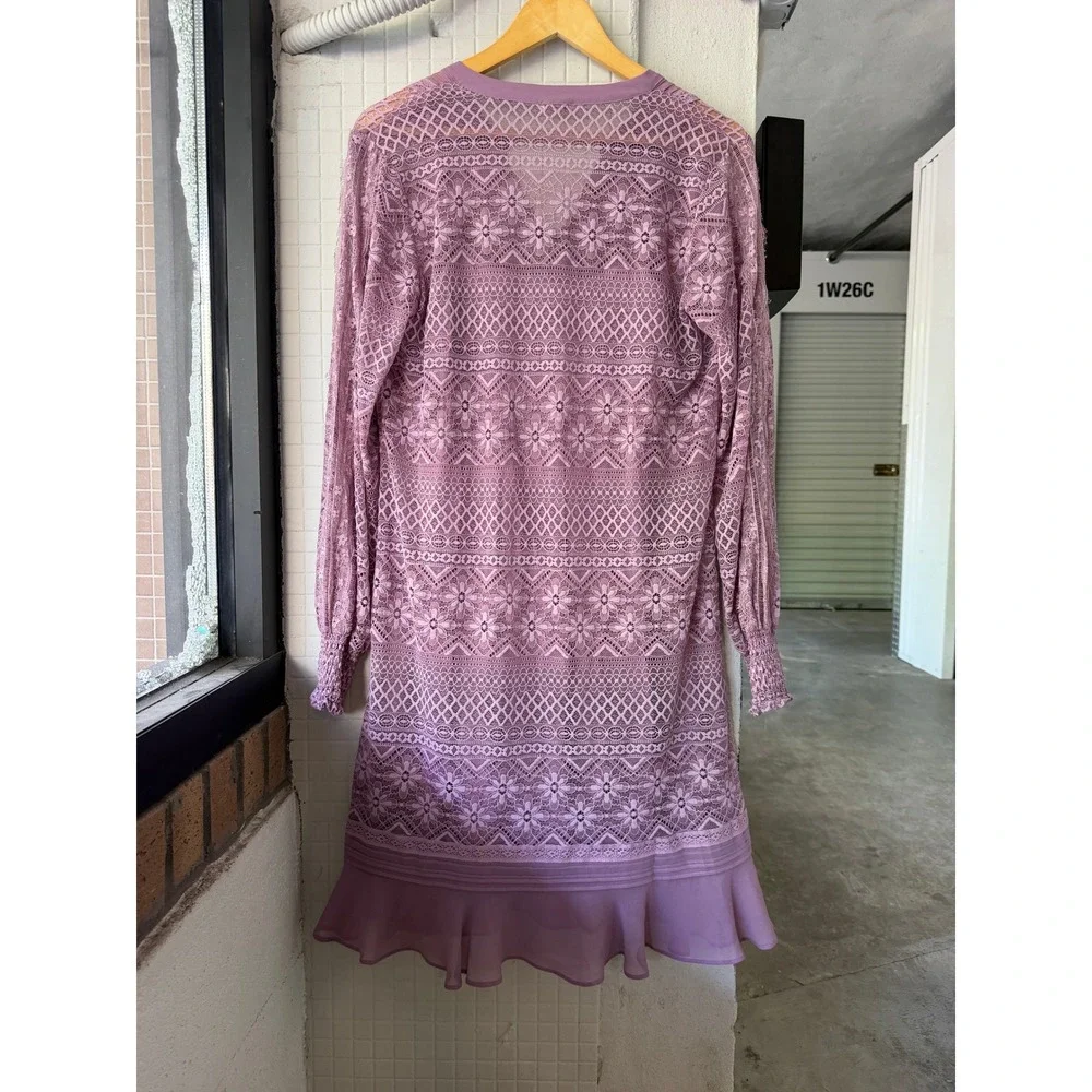 Sundance Lace Mini Dress S Purple Boho Pleated Tassel Ruffle Flounce Hem